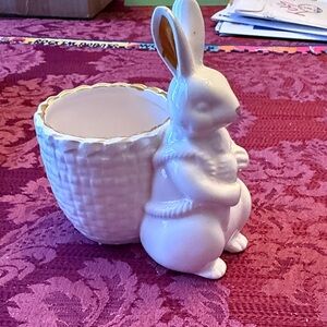 White Ceramic Bunny Planter